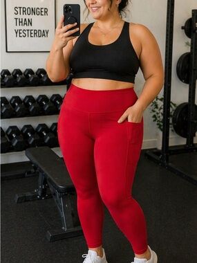 Athleta Red Salutation Stash High-Waist Performance Leggings with Side Pocket